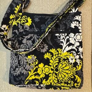 Floral Pattern Shoulder Bag Purse Adj Strap Pocket 11x12" Black White Lime Green